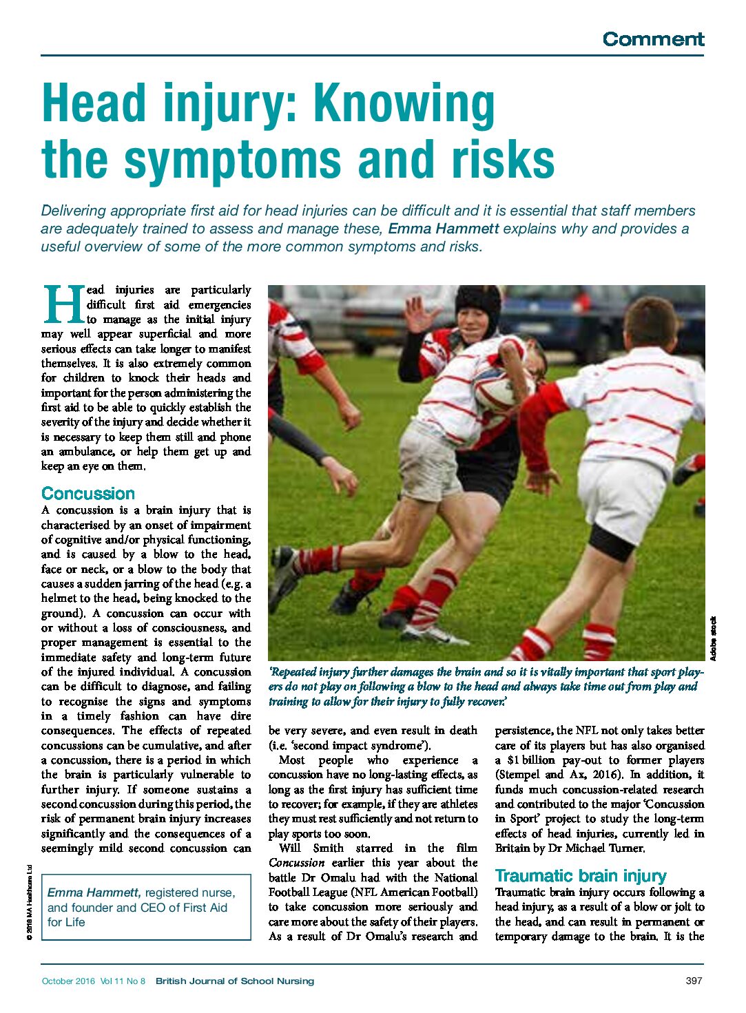 BJSN-HeadInjuries Guidance on First Aid for Schools