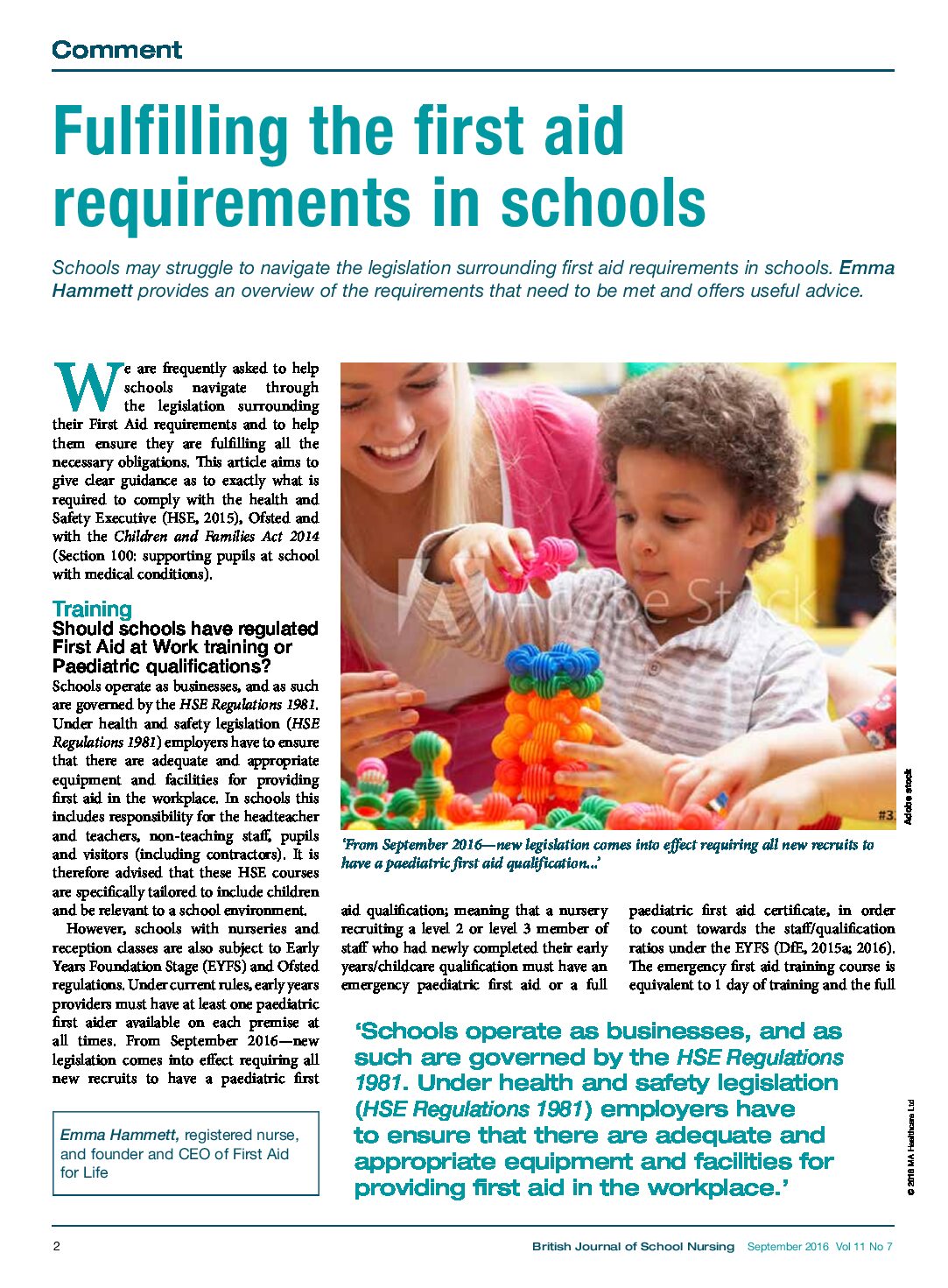 BJSN-Schools-First-Aid-Sept-2016-2 (1) Paediatric First Aid Requirements for Early Years Foundation Stage Statutory Framework for Early Years Foundation