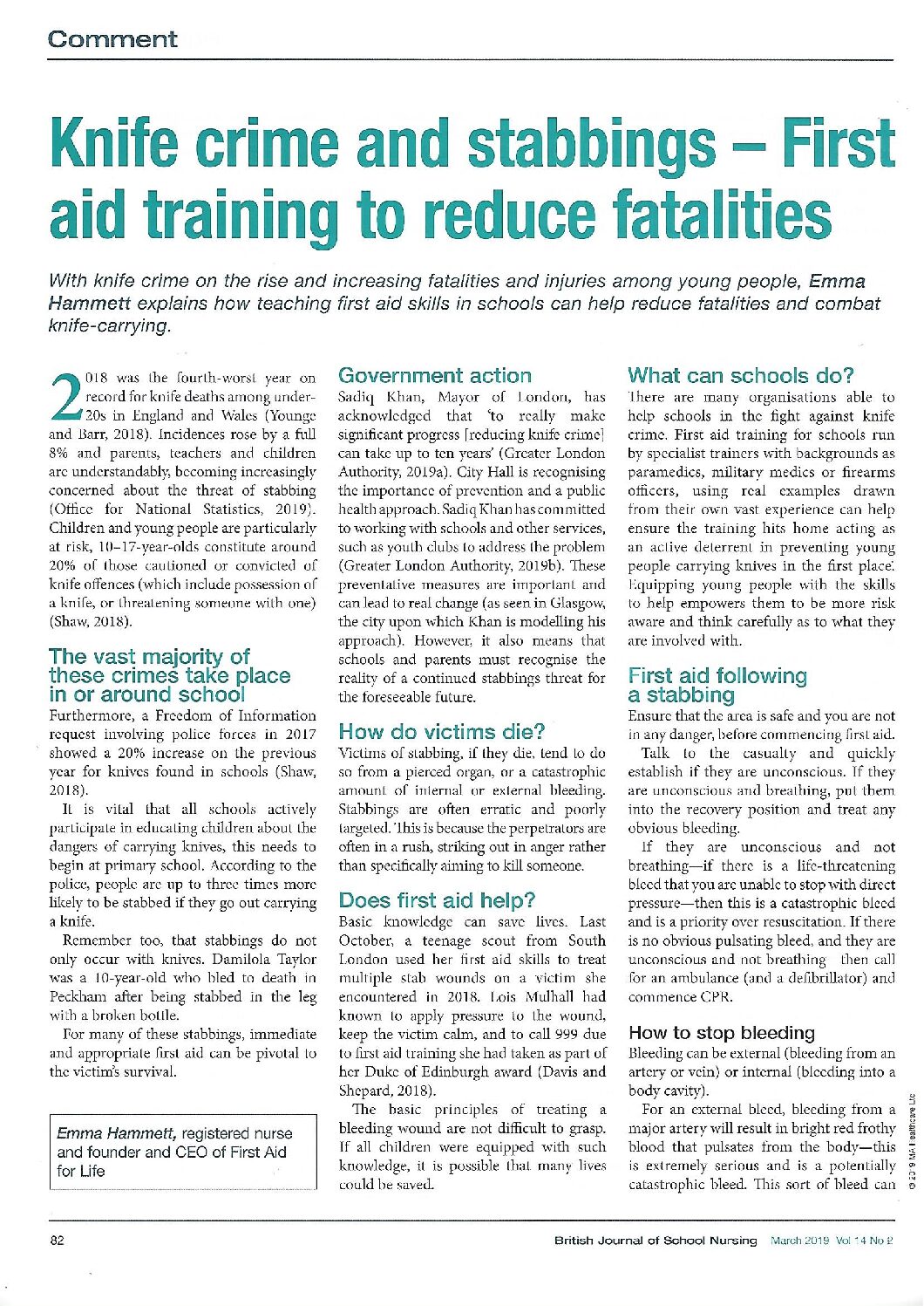 stabbings-for-bjsn-printed-version Paediatric First Aid Requirements for Early Years Foundation Stage Statutory Framework for Early Years Foundation
