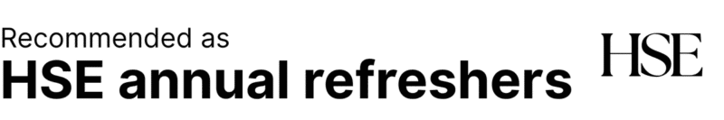 Recommended as HSE annual refreshers. Health and Safety Executive (HSE) logo on the right.