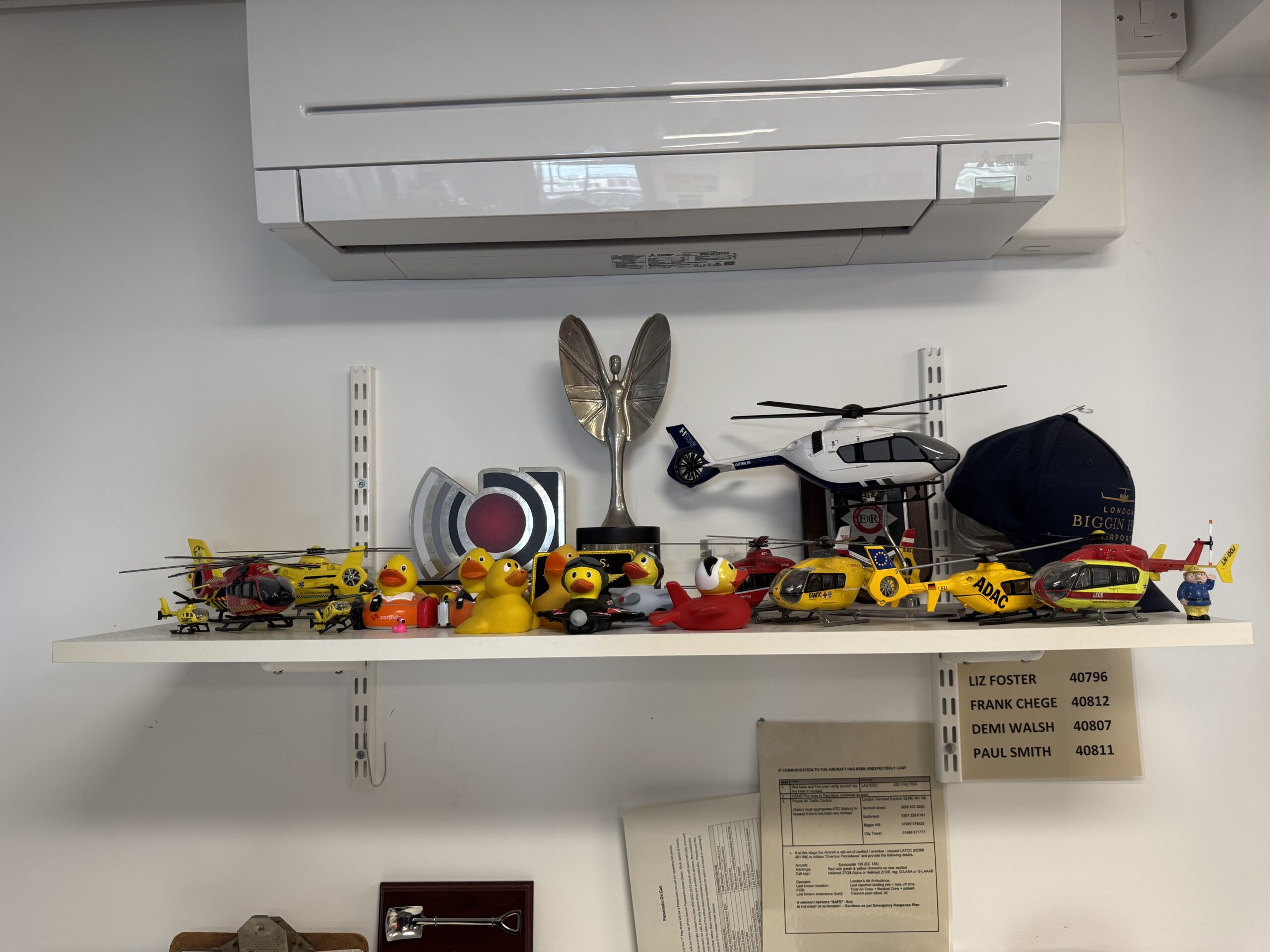 shelf with crew memorabilia